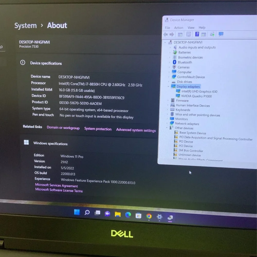 Dell Precision 7530 Intel i7-8850H, 16GB RAM, 512GB GB SSD, NVIDIA Quadro P1000